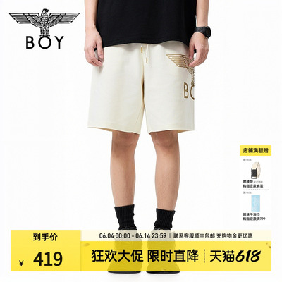 BOYLONDON夏男女同款白色经典老鹰图标休闲潮牌短裤N13016
