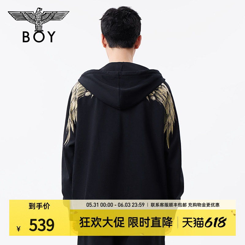 BOYLONDON春季男女同款烫金潮牌时尚连帽卫衣开衫外套N06003