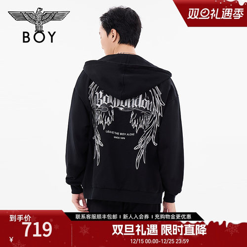 BOYLONDON春季男女同款潮牌朋克休闲宽松连帽开衫卫衣外套N06804