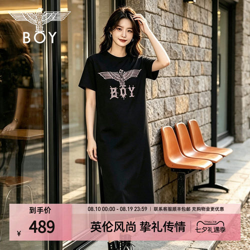 【粉钻蔷薇】BOYLONDON夏季女款直筒T恤裙翅膀黑色连衣裙W17015
