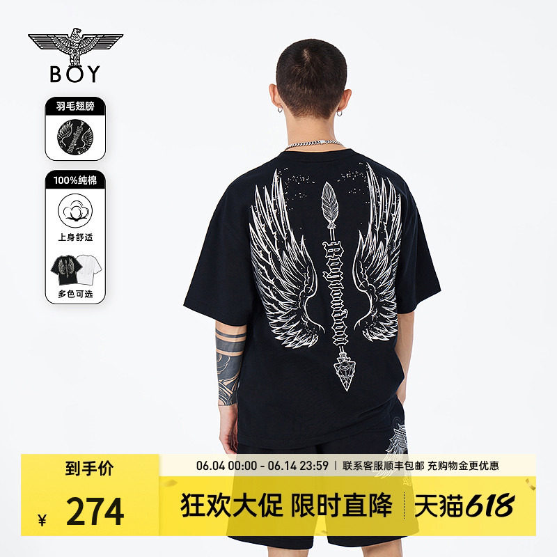 【神凰羽翼】BOYLONDON夏季T恤潮流羽毛翅膀时尚短袖上衣N01803