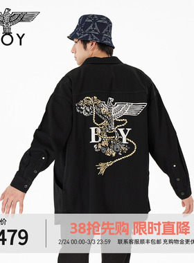 BOYLONDON潮牌上衣男女同款春季个性牛仔长袖衬衫外套N488010