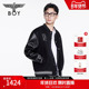 BOYLONDON春秋季 男女同款 街头潮牌刺绣棒球领夹克仿皮外套N23075