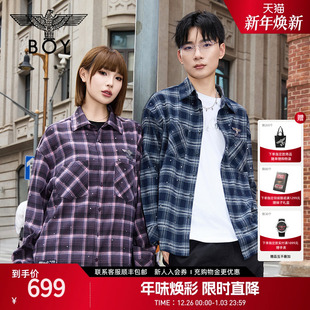 新款 BOYLONDON春季 撞色男女同款 格子长袖 N21903 衬衫 月满星辰