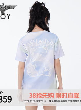 BOYLONDON夏情侣款短袖渐变小熊立体印花宽松潮牌T恤N01025