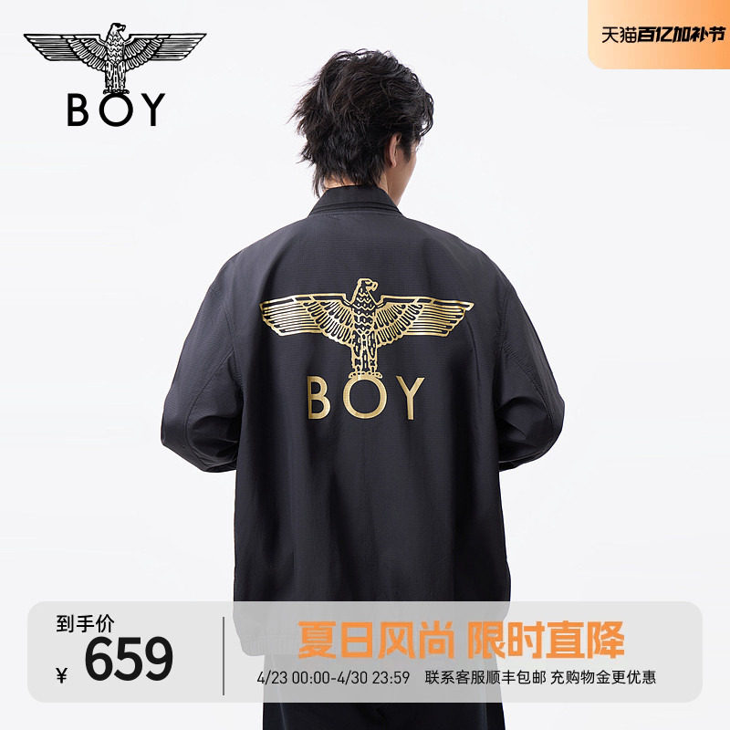 BOYLONDON男女同款棒球领夹克潮牌金色印花休闲潮牌外套N23026