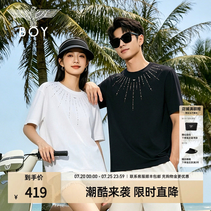 【星芒】BOYLONDON美式高街烟花烫钻短袖2026夏季情侣款T恤N01915