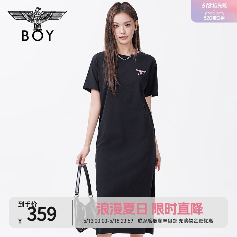 BOYLONDON夏季女款时尚LOGO印花潮牌街头百搭休闲连衣裙