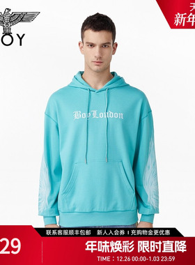 BOYLONDON春季情侣款设计感翅膀刺绣哥特复古连帽套头卫衣N04003