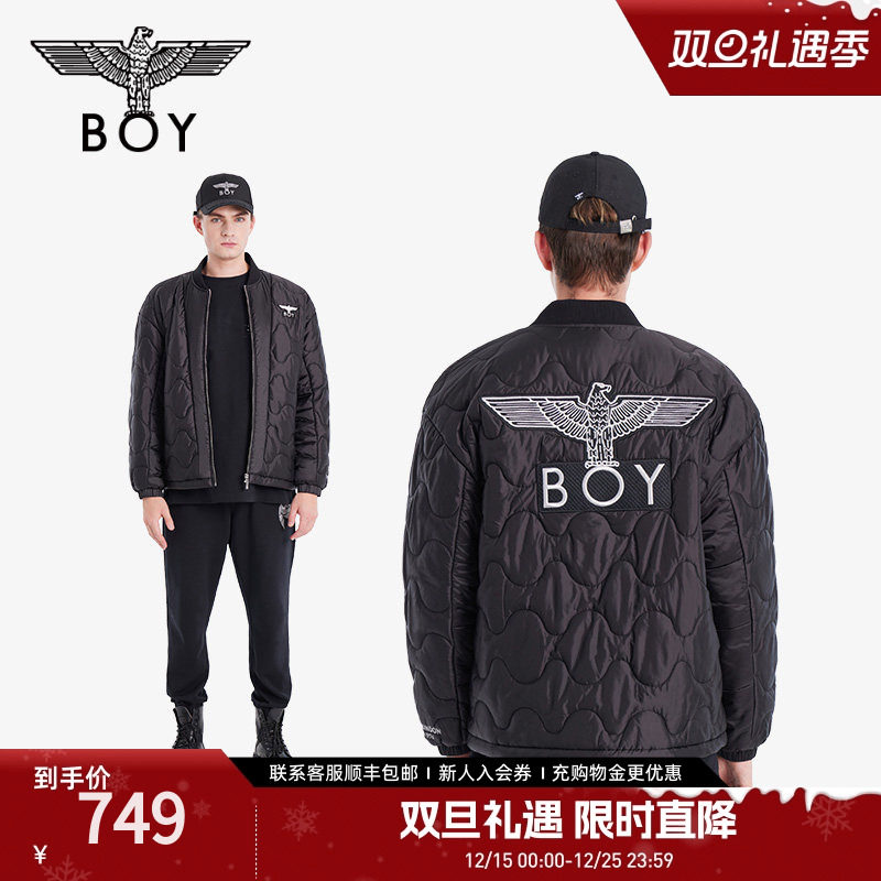 【太空少年】BOYLONDON秋冬男女款棒球领外套黑色老鹰棉服N