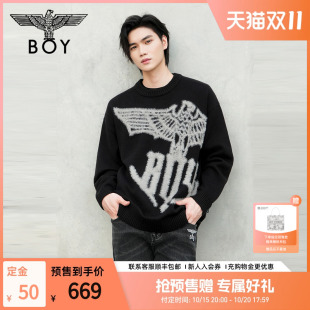 N60002 BOYLONDON情侣圆领套头毛衣大logo潮牌针织衫 水墨之影