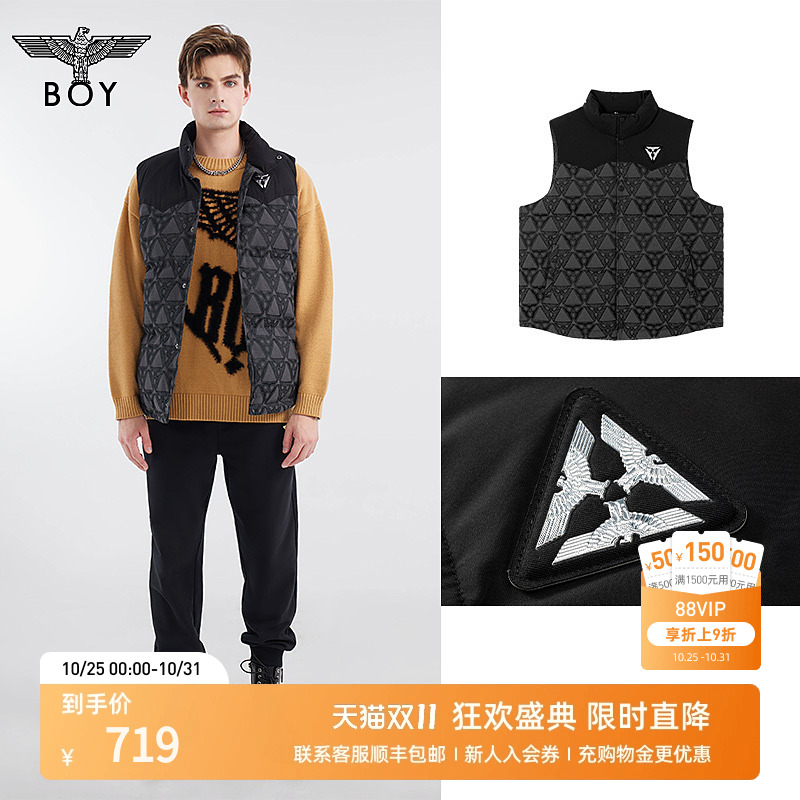 BOYLONDON黑色老鹰羽绒马甲