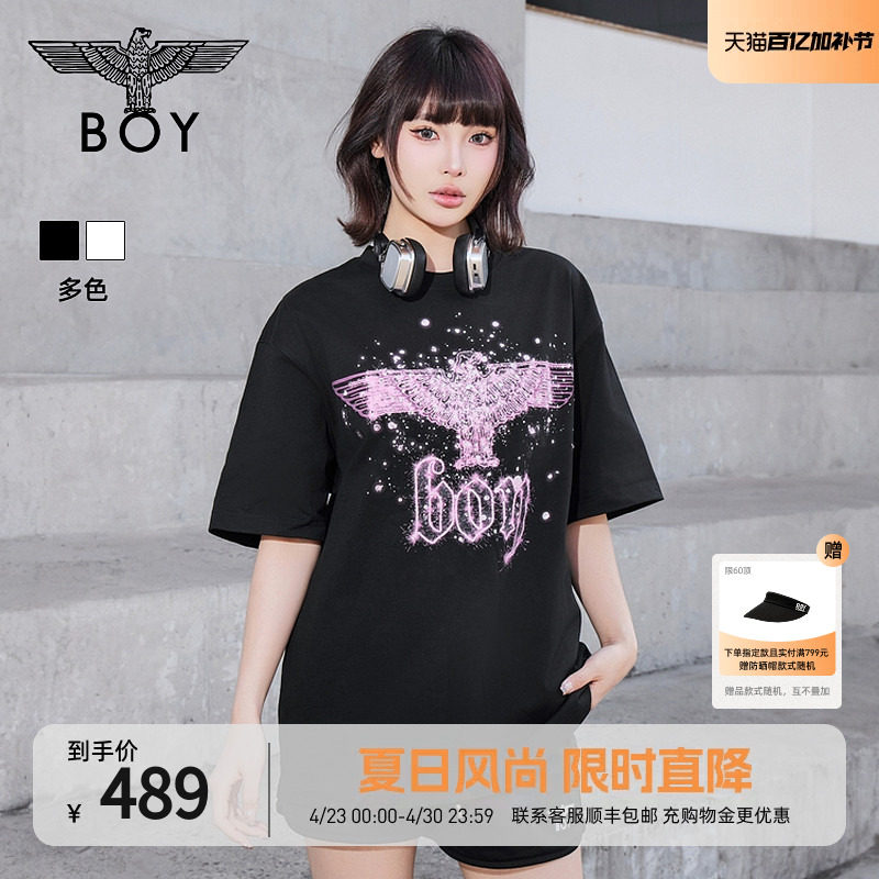 【暗夜星辰】BOYLONDON夏季情侣款短袖烫钻老鹰logo潮牌T恤N01003