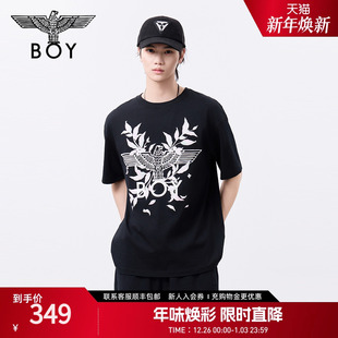 BOYLONDON夏男女同款 月桂logo印花设计感休闲T恤N01009 短袖
