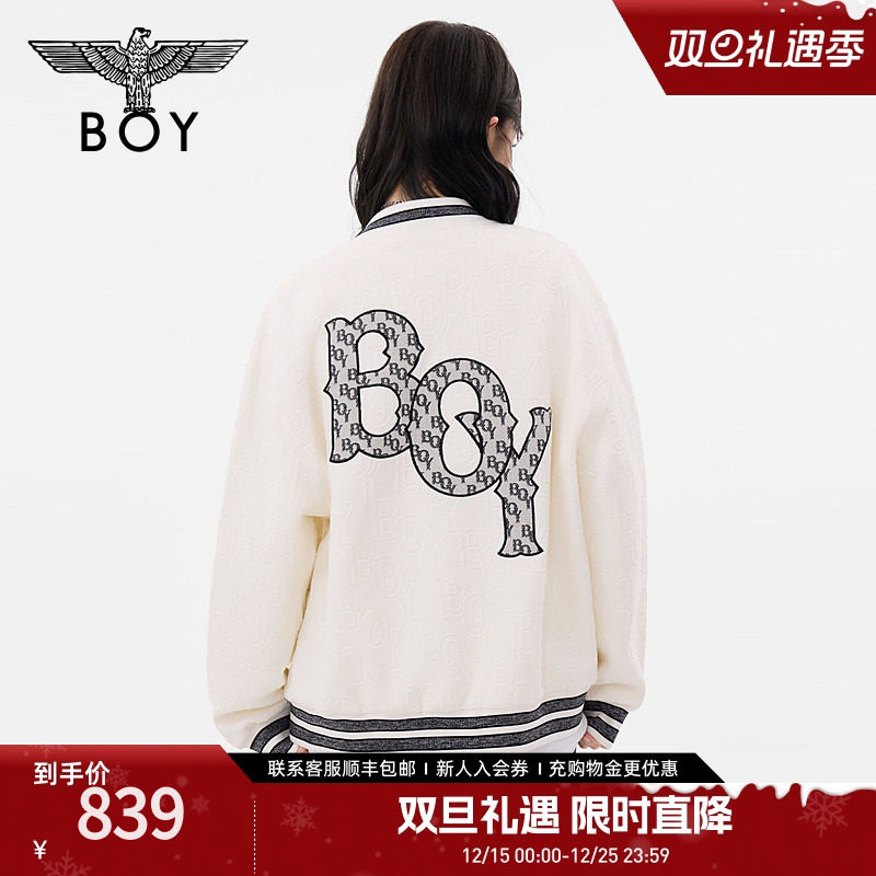 BOYLONDON春季男女同款外套简约提花时尚棒球领潮牌夹克N1