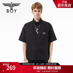 N22900 字母印花黑色宽松休闲百搭衬衫 BOYLONDON潮牌短袖 男女同款