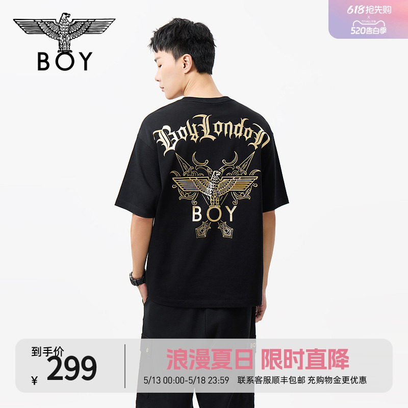 BOYLONDON烫金朋克高街时尚潮牌纯棉短袖夏季男女同款T恤N