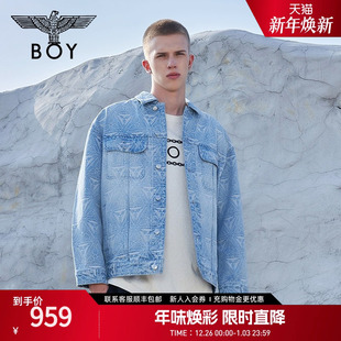 BOYLONDON春情侣款 上衣立体金属感三鹰提花牛仔外套N50005