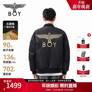 BOYLONDON短款 棒球领外套90绒男女N28903 羽绒服夹克型绣花冬季
