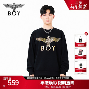 BOYLONDON情侣卫衣圆领套头2025年春新款 上衣N03058 烫金印花长袖