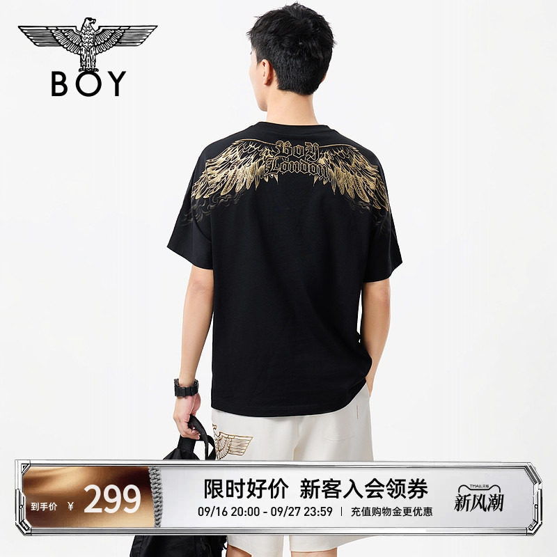 BOYLONDON时尚简约烫金翅膀潮牌休闲短袖夏季男女同款T恤N01255										