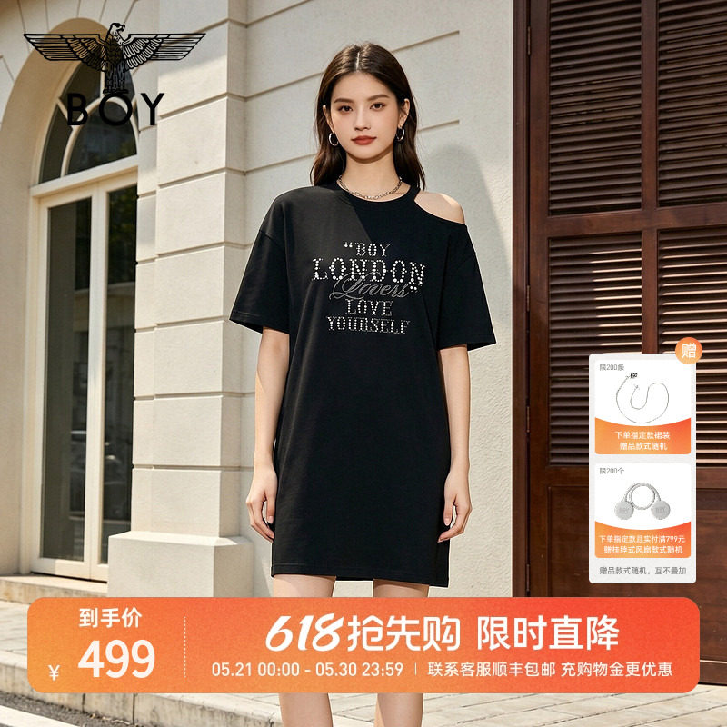 【珍珠圆舞曲】BOYLONDON不对称露肩连衣裙26夏女T恤裙W