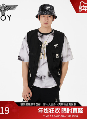 BOYLONDON潮牌情侣款春秋工装外穿宽松休闲黑色马甲N24001