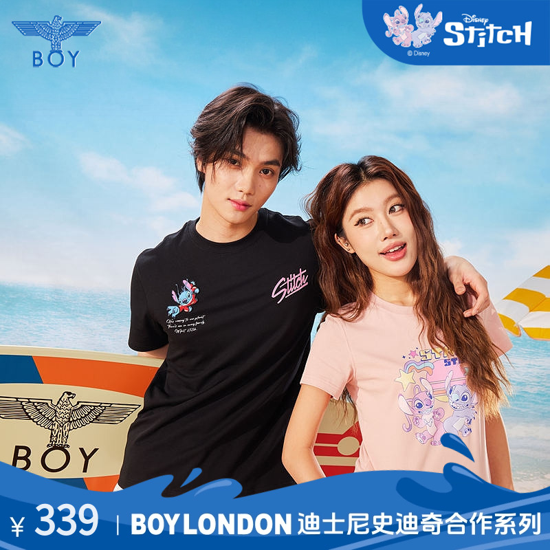 【迪士尼史迪奇合作系列】BOYLONDON女粉色街头潮牌短袖T恤N01330