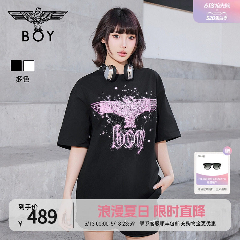 【暗夜星辰】BOYLONDON夏季情侣款短袖烫钻老鹰logo潮牌