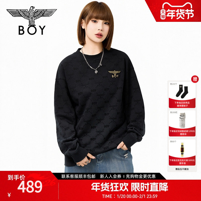 【黑翼金章】BOYLONDON春季男女同款潮牌高街圆领套头卫衣N03904,男装,卫衣,淘宝优惠券,粉丝福利购,淘宝优惠卷