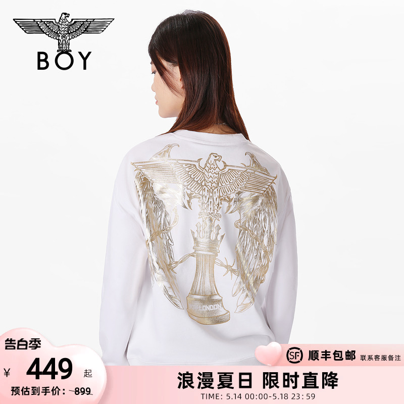 【骑士荣耀】BOYLONDON冬情侣款长袖黑金绣花圆领套头卫衣N03002