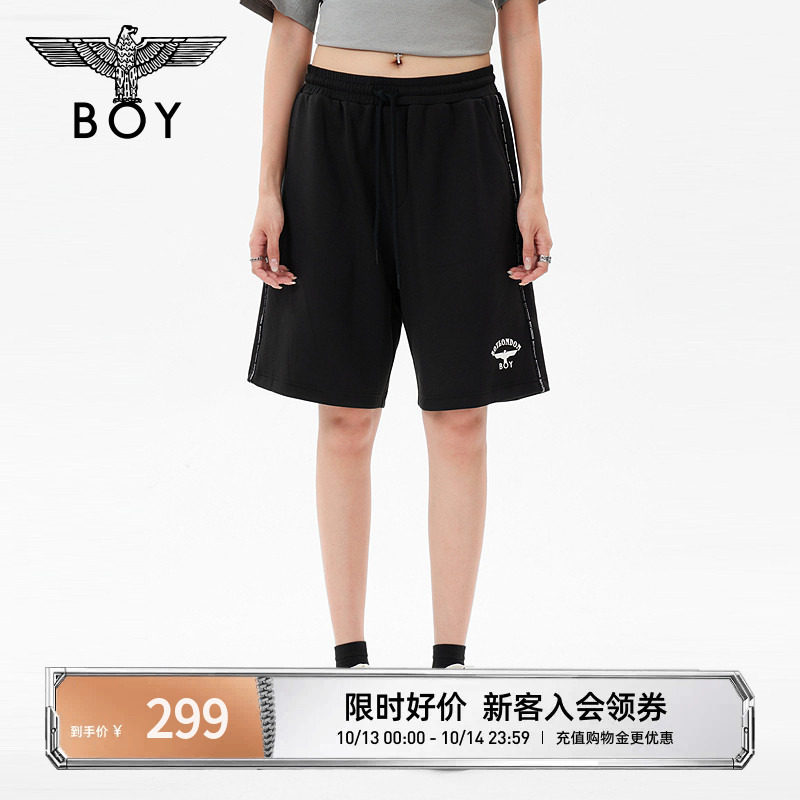 BOYLONDON男女短裤26年夏季潮酷黑宽松直筒五分短裤运动裤N13900