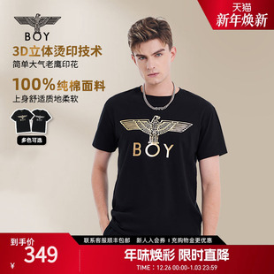 BOYLONDON夏男女同款 N01032 T恤烫金老鹰logo印花百搭休闲潮牌短袖