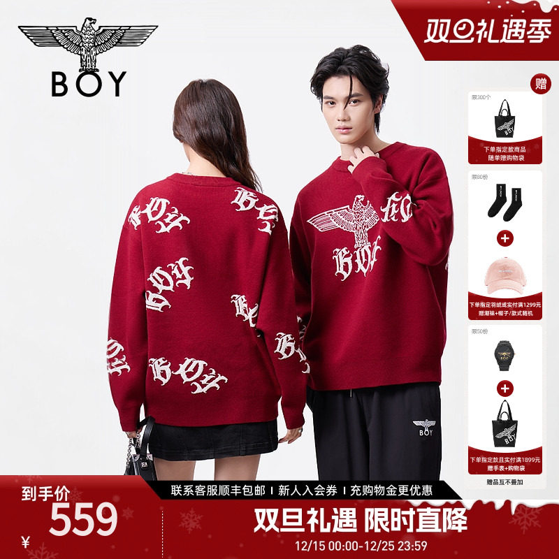 BOYLONDON冬季毛衣圆领套头潮流运动保暖上衣针织男女同款N60036