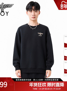 BOYLONDON时尚潮牌烫钻百搭套头圆领卫衣春季男女同款上衣N03035