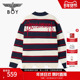 BOYLONDON情侣毛衣polo领套头秋冬条纹撞色绣花不规则上衣N60011