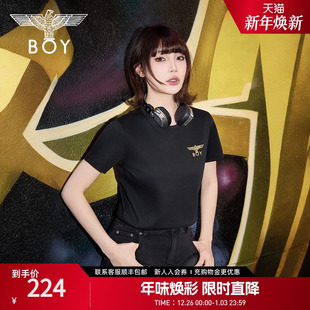 T恤简约纯色针织休闲风W01247 短袖 BOYLONDON春夏女款 黑白纯棉修身