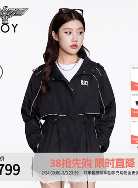 BOYLONDON春季潮牌休闲时尚连帽拉链女士收腰显瘦夹克外套W23063