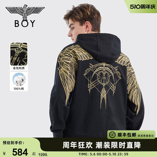 BOYLONDON秋季 男女同款 强弩在势 烫金刺绣哥特连帽卫衣N04004