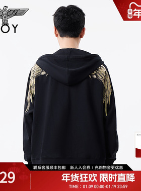 BOYLONDON春季男女同款烫金潮牌时尚连帽卫衣开衫外套N06003