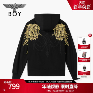 BOYLONDON休闲通勤情侣卫衣连帽套头2025年冬新款 绣花上衣N04030