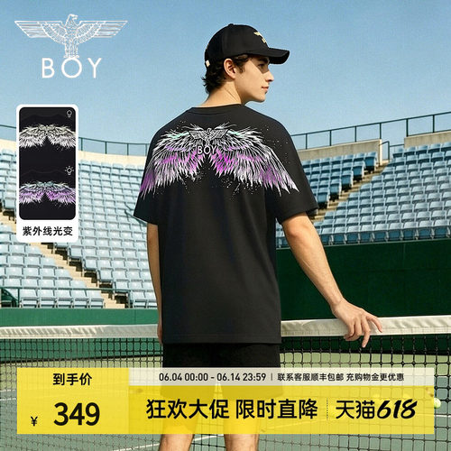 BOYLONDON夏季机能蓝粉渐变翅膀T恤26年男女潮牌光变短袖N01912
