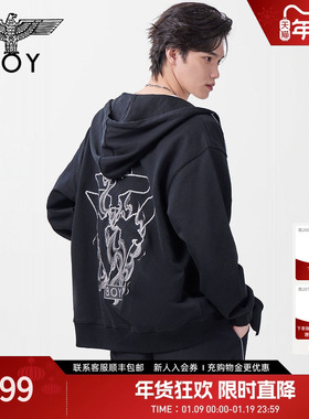 【烈焰雄鹰】BOYLONDON春季情侣款连帽绣花开衫卫衣外套N06012