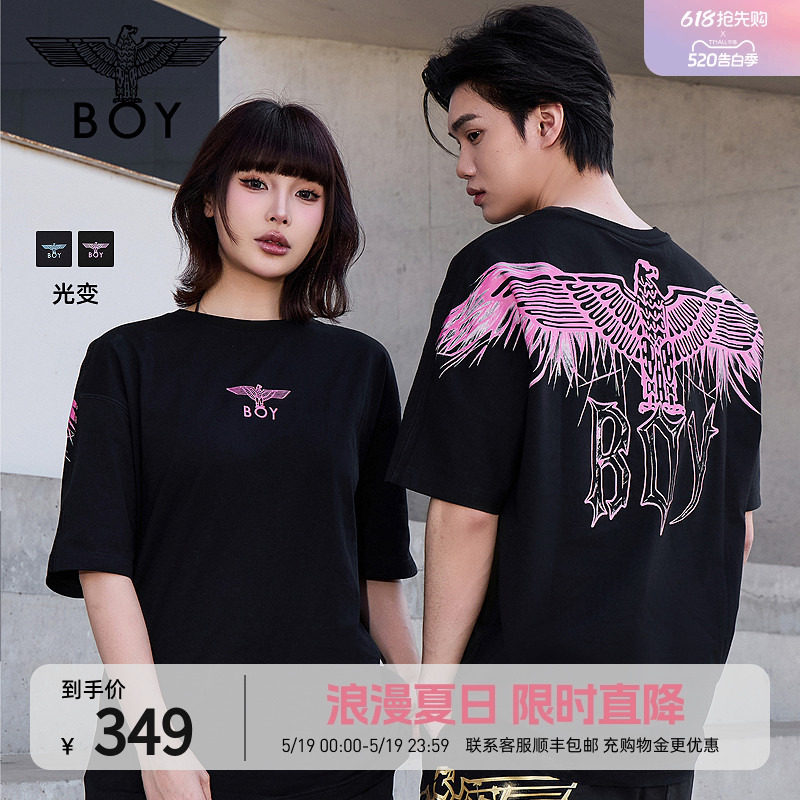 【白羽入夜】BOYLONDON夏季情侣款潮牌紫外线变色短袖T恤N
