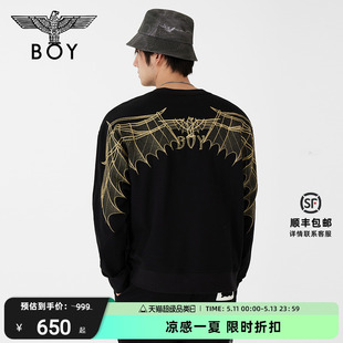 BOYLONDON潮牌男春夏金色logo老鹰刺绣圆领套头卫衣N03005