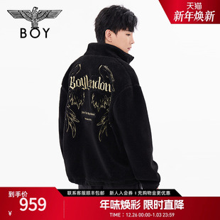 BOYLONDON冬男女同款 黑金潮牌黑色宽松保暖外套N23804