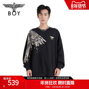 【半神羽翼】BOYLONDON春秋印花圆领套头情侣长袖纯棉卫衣N03908