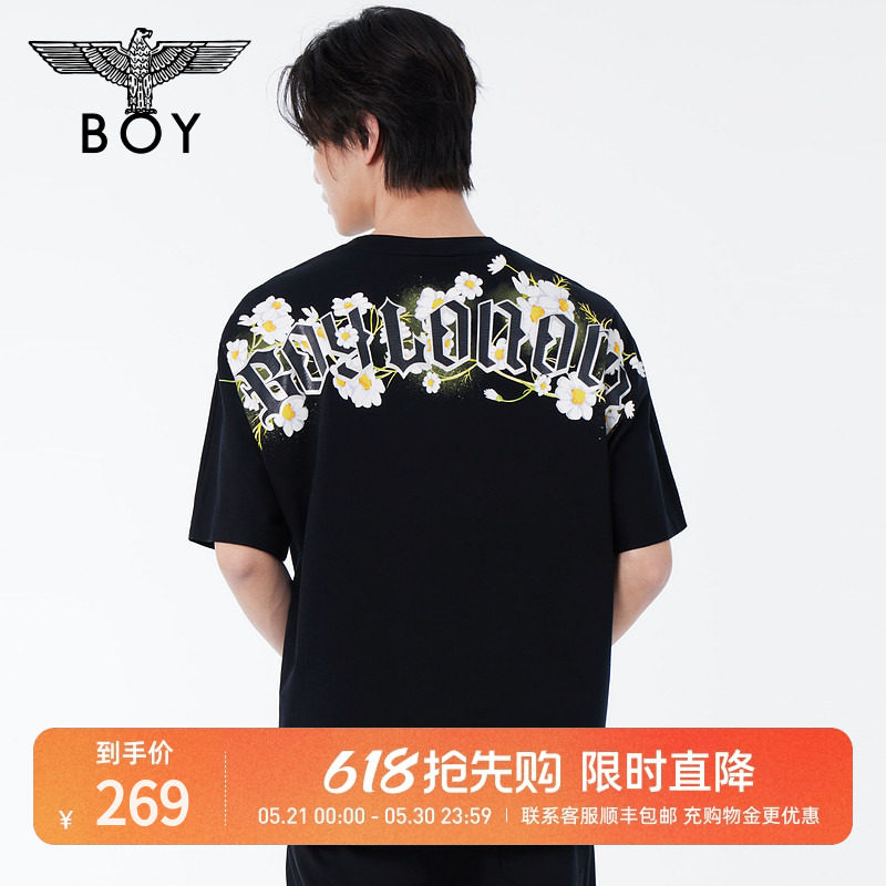 【夏日来信】BOYLONDON夏季情侣短袖字母洋甘菊印花T恤上衣