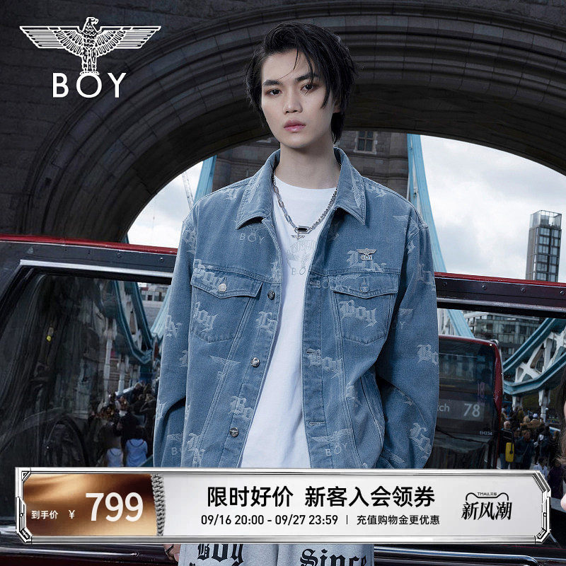 BOYLONDON秋季男女同款夹克BOY满印潮酷休闲牛仔外套N50007图片