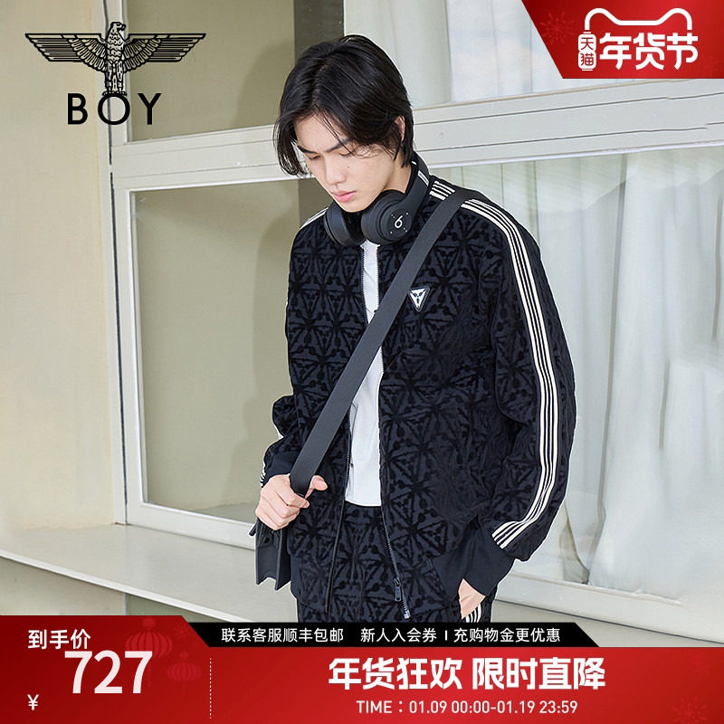 BOYLONDON春季情侣款三鹰标满印休闲潮牌棒球服外套N12015
